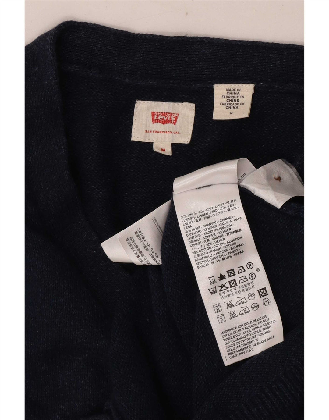 Suéter cardigã masculino Levi's médio linho azul marinho
