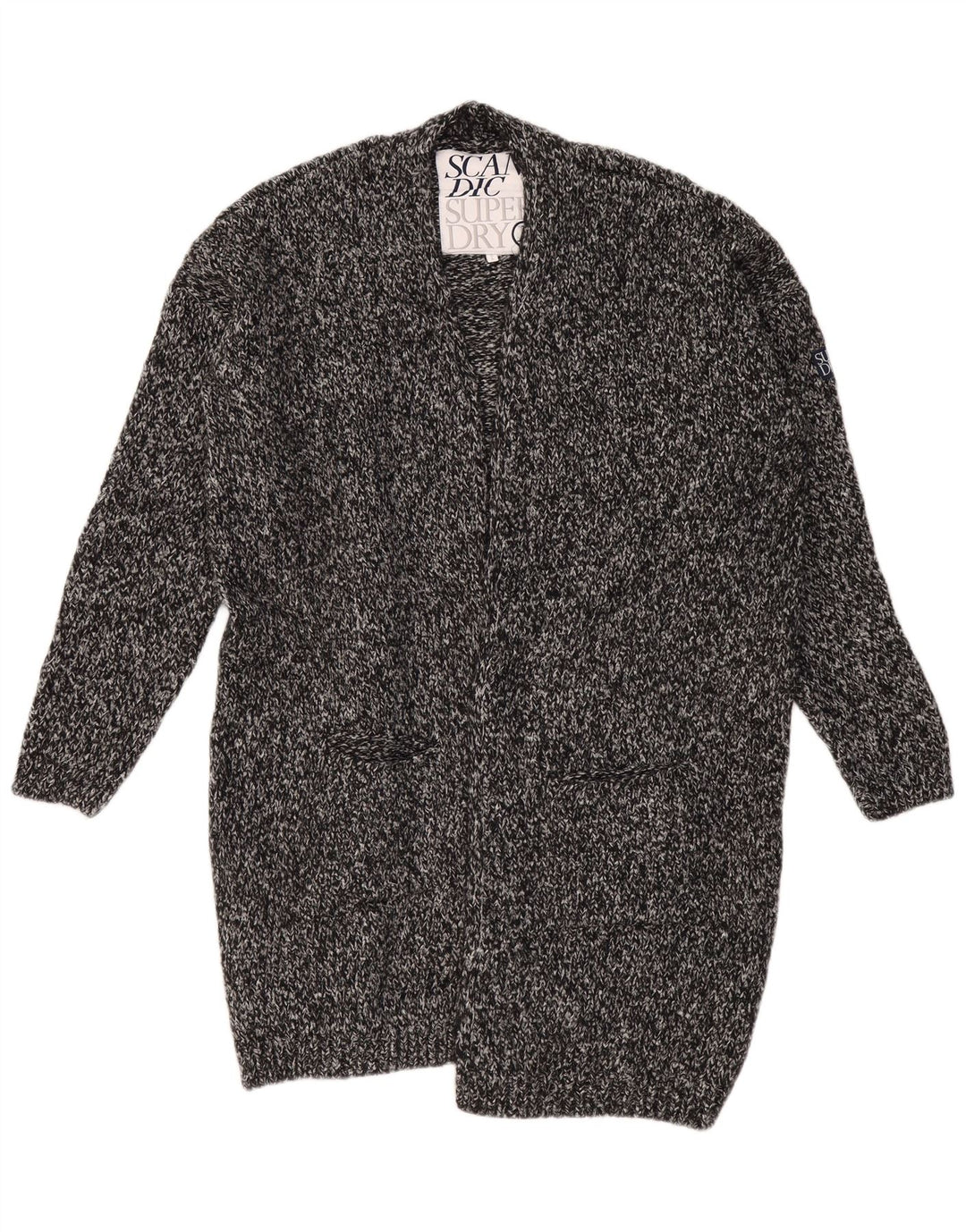 Suéter cardigã feminino oversized com palangre SUPERDRY Reino Unido 18 XL cinza manchado