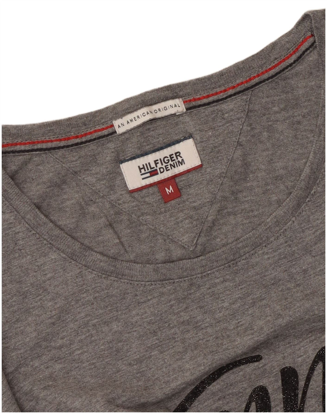 Tommy Hilfiger Camiseta feminina gráfica Top UK 14 Médio Cinza