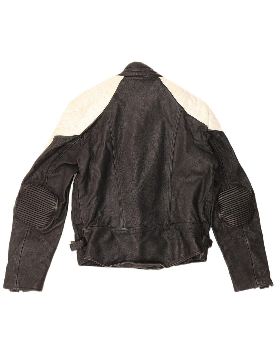 Jaqueta masculina vintage de couro Racer UK 38 bloco colorido preto médio