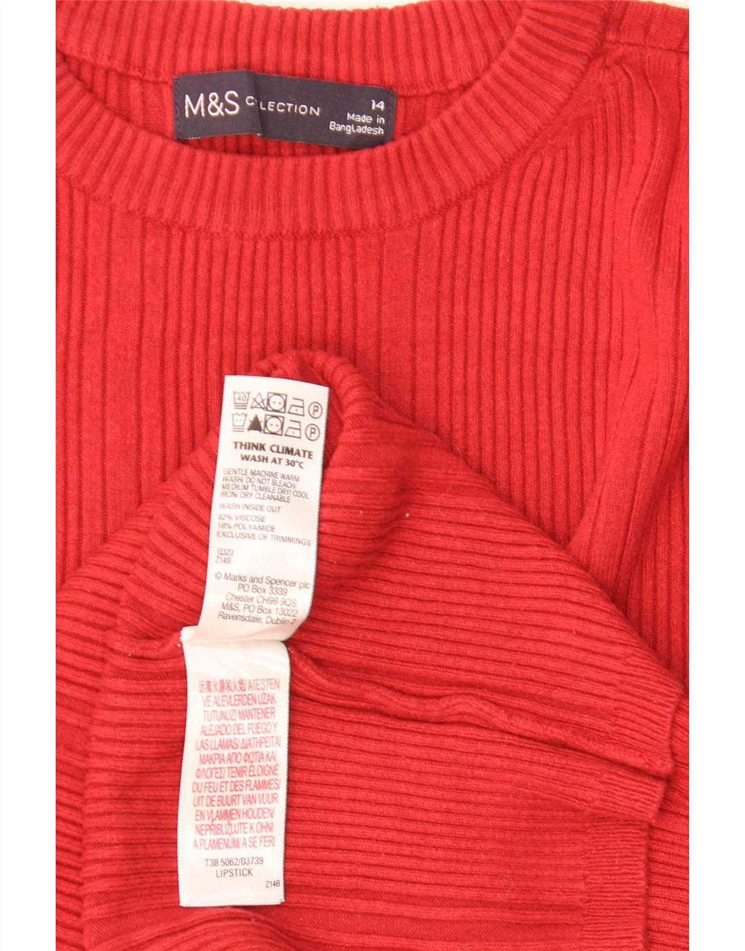 Suéter feminino Marks & Spencer com gola redonda Reino Unido 14 viscose vermelha média