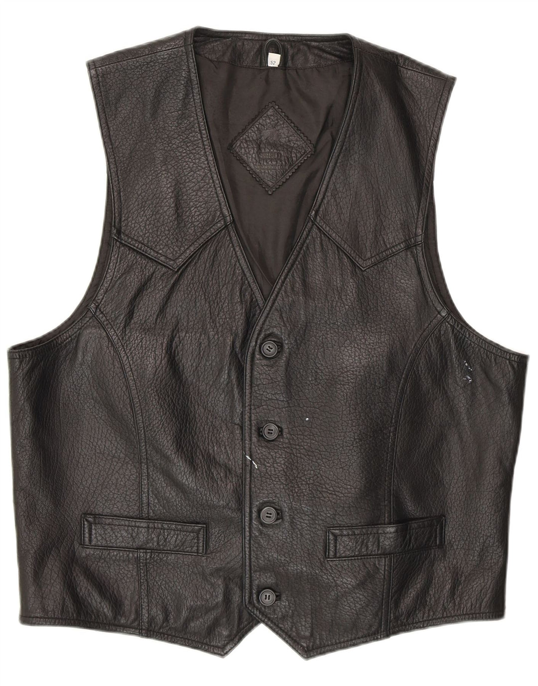 Vintage Mens Leather Waistcoat IT 52 Large Black