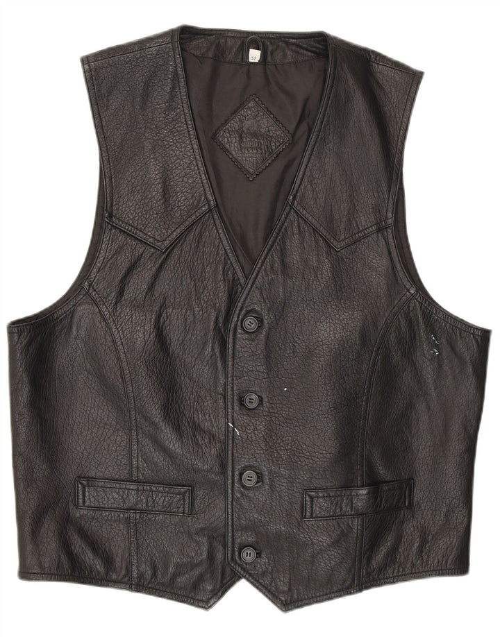 Vintage Mens Leather Waistcoat IT 52 Large Black