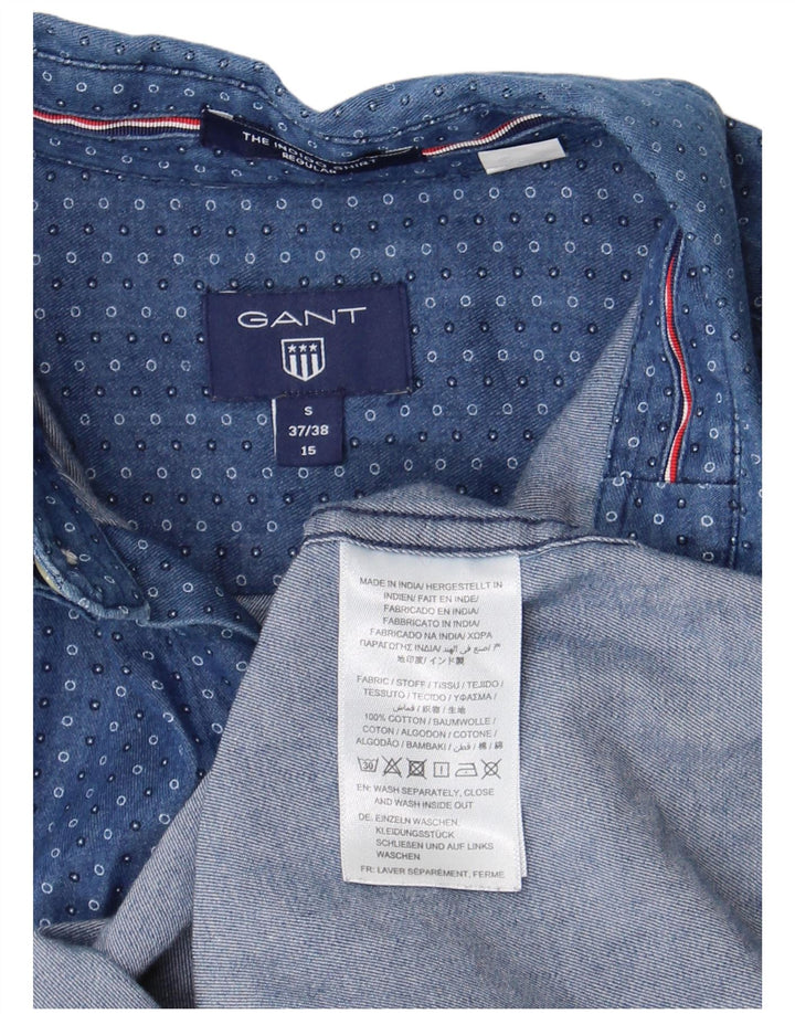 Camisa jeans masculina Gant Regular Fit tamanho 37/38 15 algodão manchado azul médio