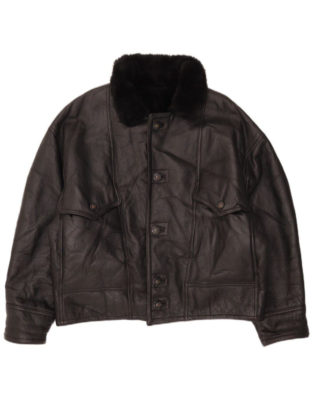 Jaqueta masculina vintage shearling IT 52 XL couro preto