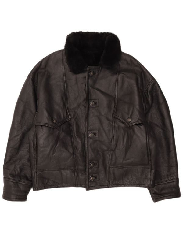 Jaqueta masculina vintage shearling IT 52 XL couro preto