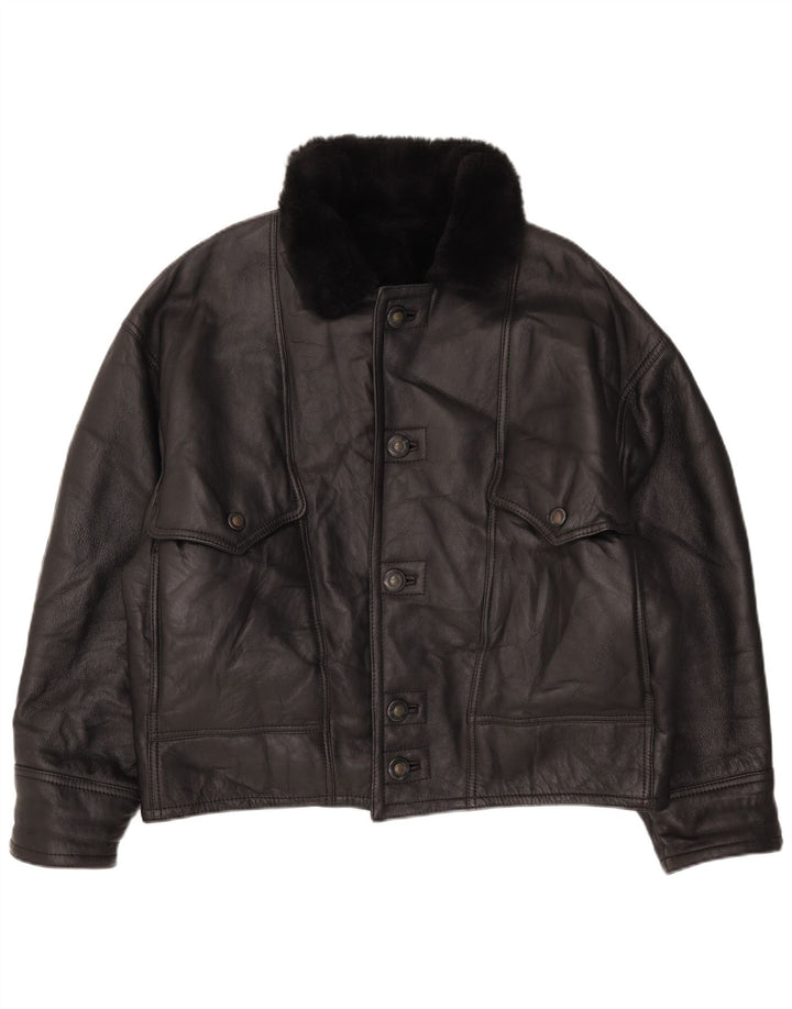 Jaqueta masculina vintage shearling IT 52 XL couro preto