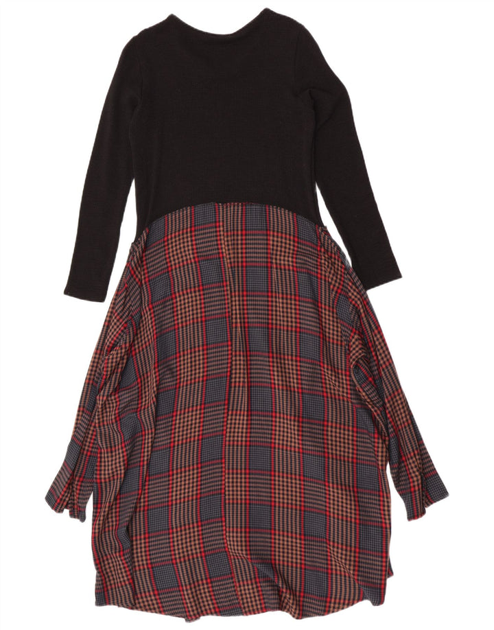 Vestido maxi feminino de manga comprida Zara Reino Unido 12 xadrez preto médio