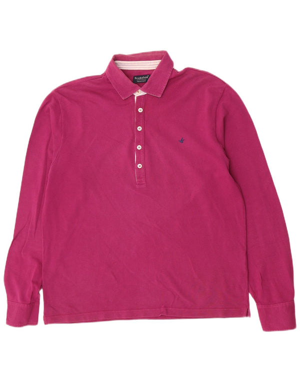 Camisa polo masculina de manga comprida Brooksfield IT 52 grande algodão rosa