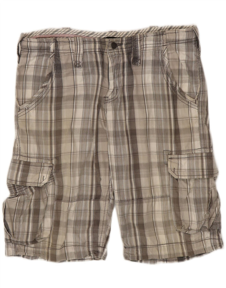 Shorts cargo masculino Scorpion Bay W34 grande algodão xadrez cinza