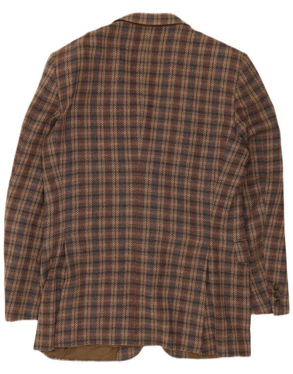 Jaqueta blazer masculina Jaeger com 2 botões Reino Unido 38 lã virgem xadrez marrom médio