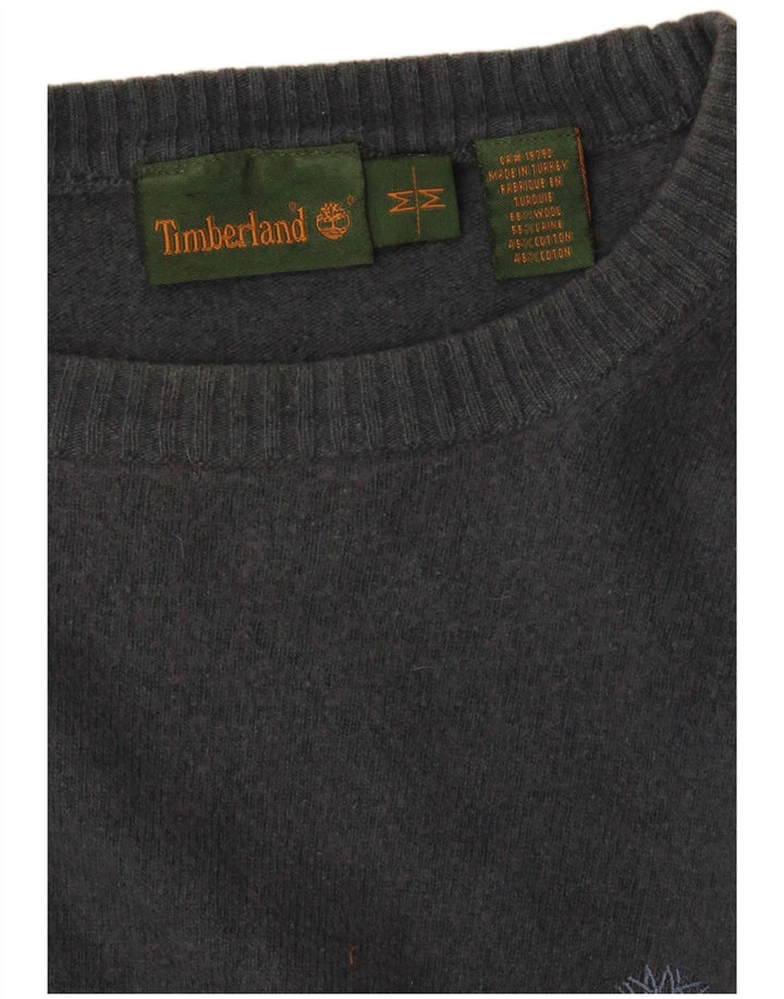 Suéter feminino TIMBERLAND com gola canoa UK 14 lã cinza médio