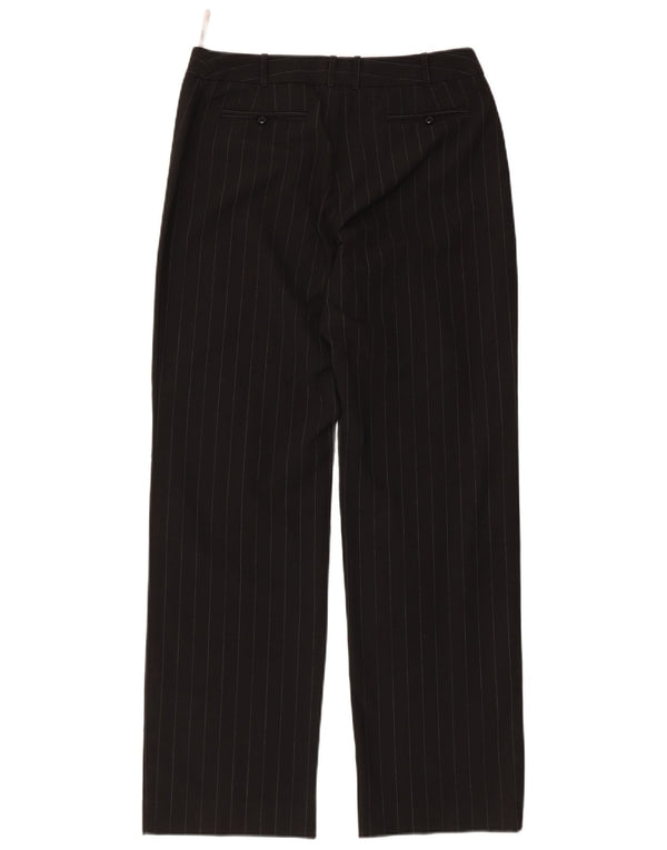 Calça feminina casual reta Oasis Reino Unido 10 pequena W30 L30 risca de giz preta