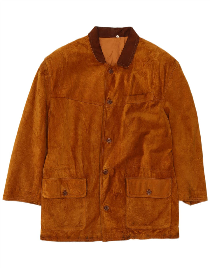 Sobretudo de camurça masculino vintage Reino Unido 42 XL couro marrom