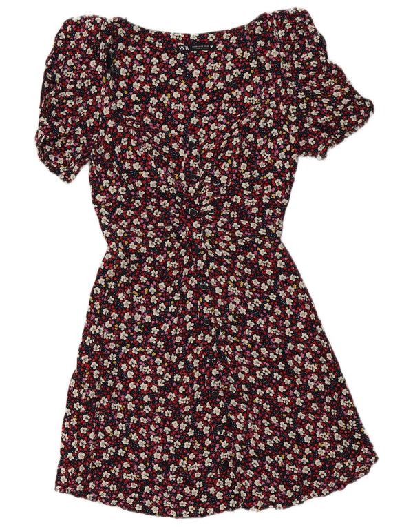 Vestido camisa feminino Zara UK 6 XS poliéster floral multicolorido