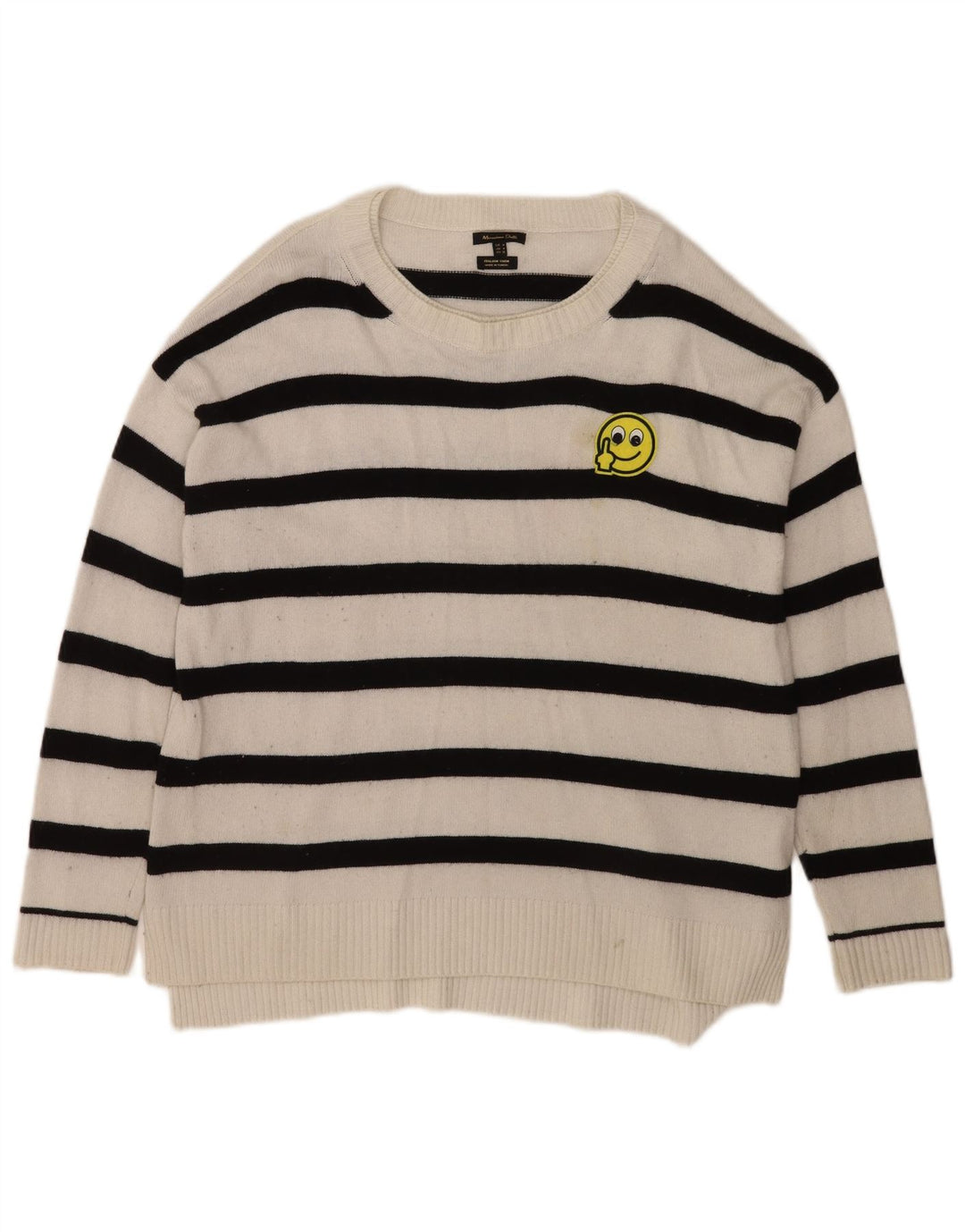 Suéter masculino Massimo Dutti com gola canoa, viscose listrada branca média