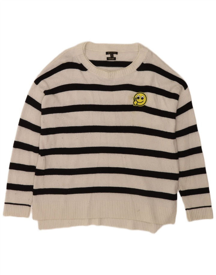 Suéter masculino Massimo Dutti com gola canoa, viscose listrada branca média