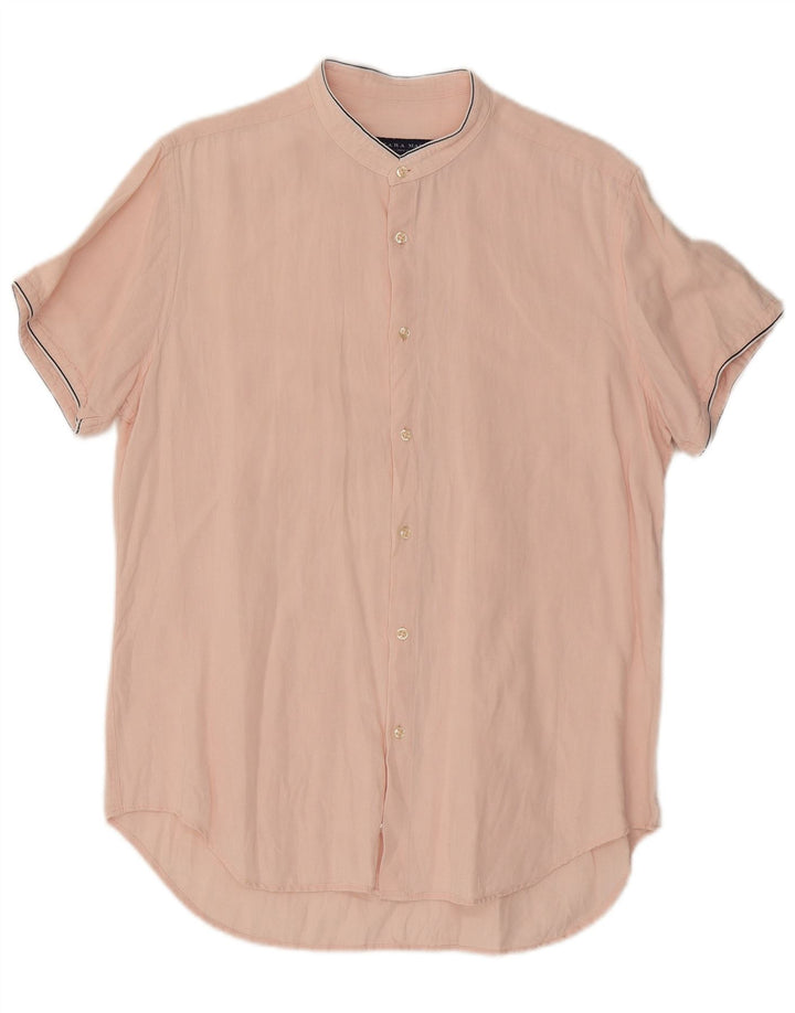 Zara Camisa masculina de manga curta slim fit grande rosa