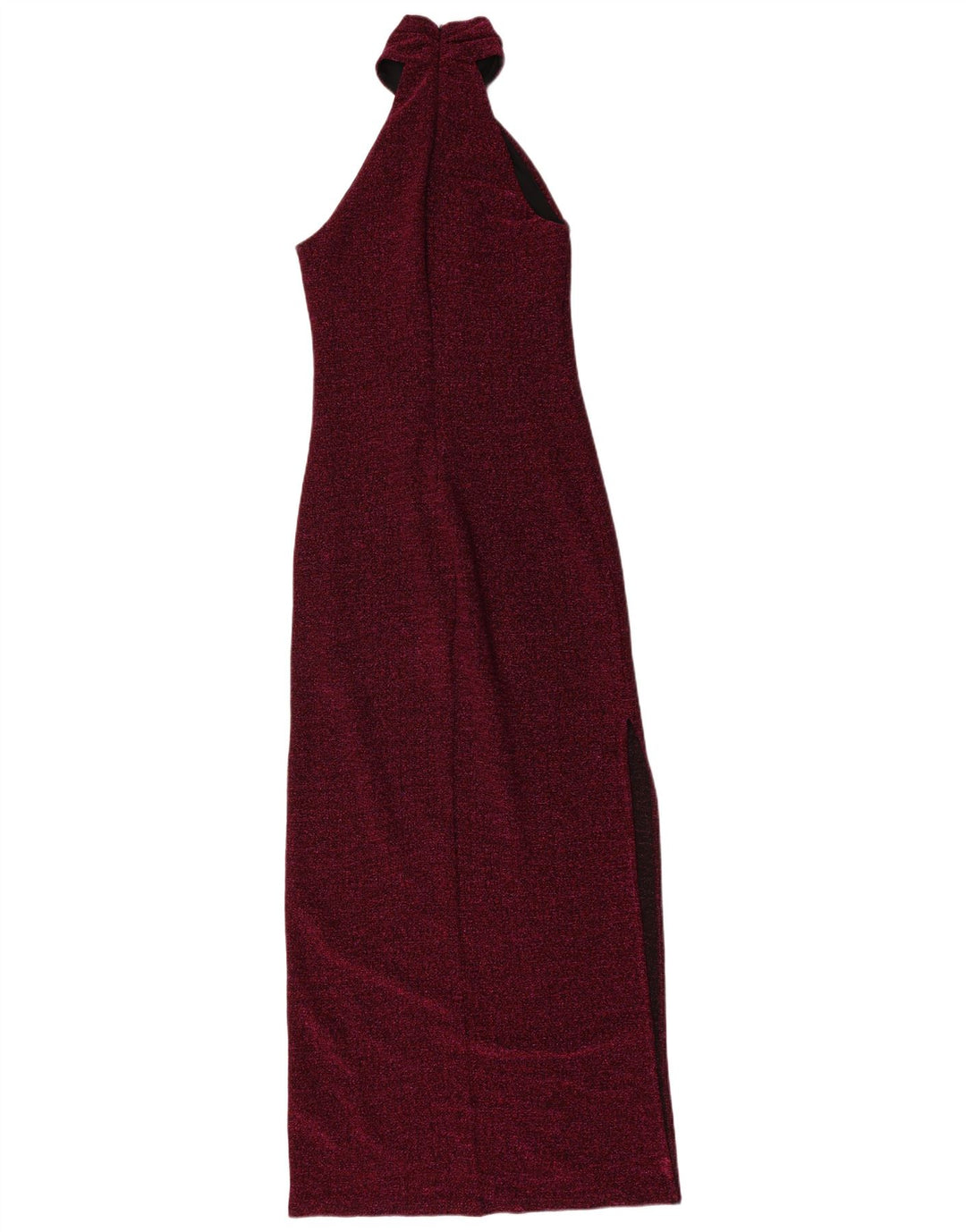 Vestido feminino maxi frente única vintage Reino Unido 8 poliéster manchado marrom pequeno
