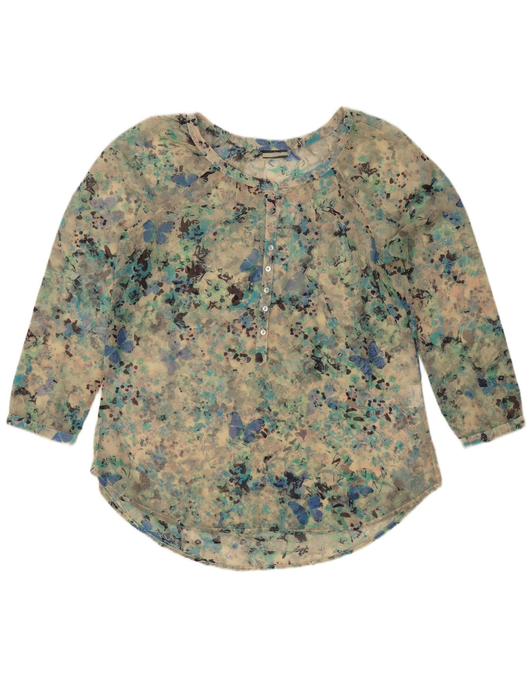 Blusa feminina vintage UK 18 XL turquesa manchada