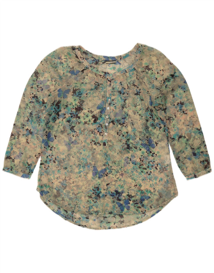Blusa feminina vintage UK 18 XL turquesa manchada