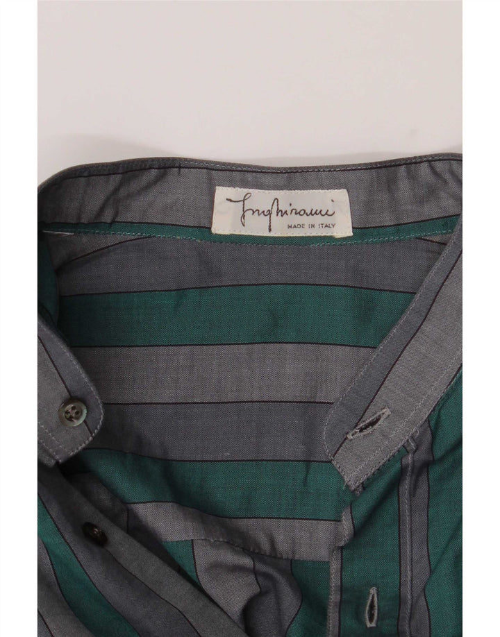 Camisa masculina vintage de manga curta listrada verde média