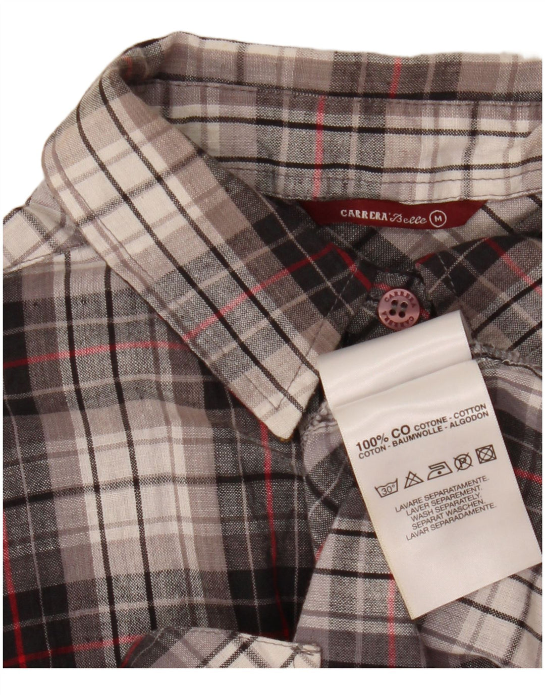 Blusa feminina de manga curta Carrera Reino Unido 14 algodão xadrez cinza médio