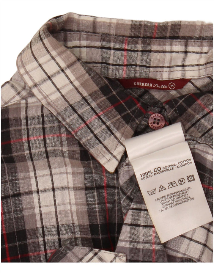 Blusa feminina de manga curta Carrera Reino Unido 14 algodão xadrez cinza médio