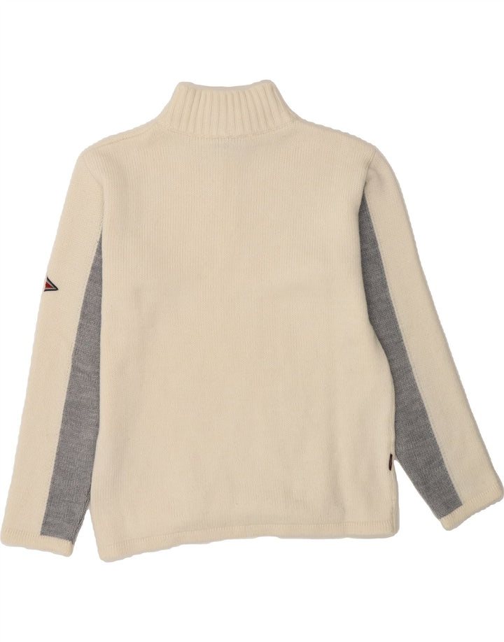 BEAR Mens Zip Neck Jumper Sweater Medium Off White Colourblock Acrylic Vintage Bear and Second-Hand Bear from Messina Hembry 