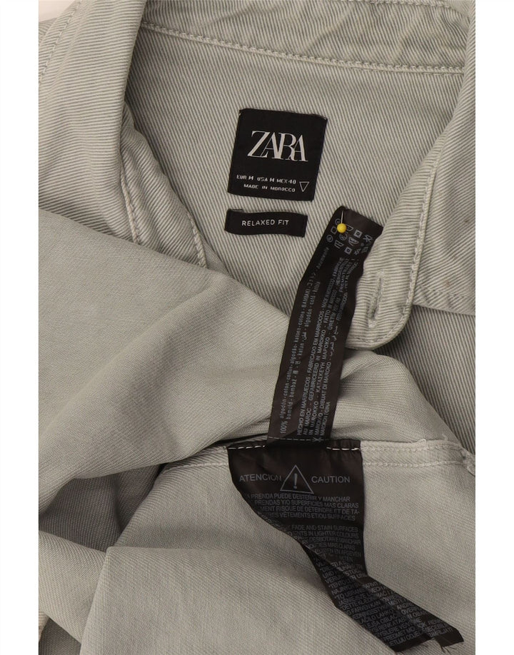 Camisa jeans masculina Zara Relaxed Fit algodão cinza médio
