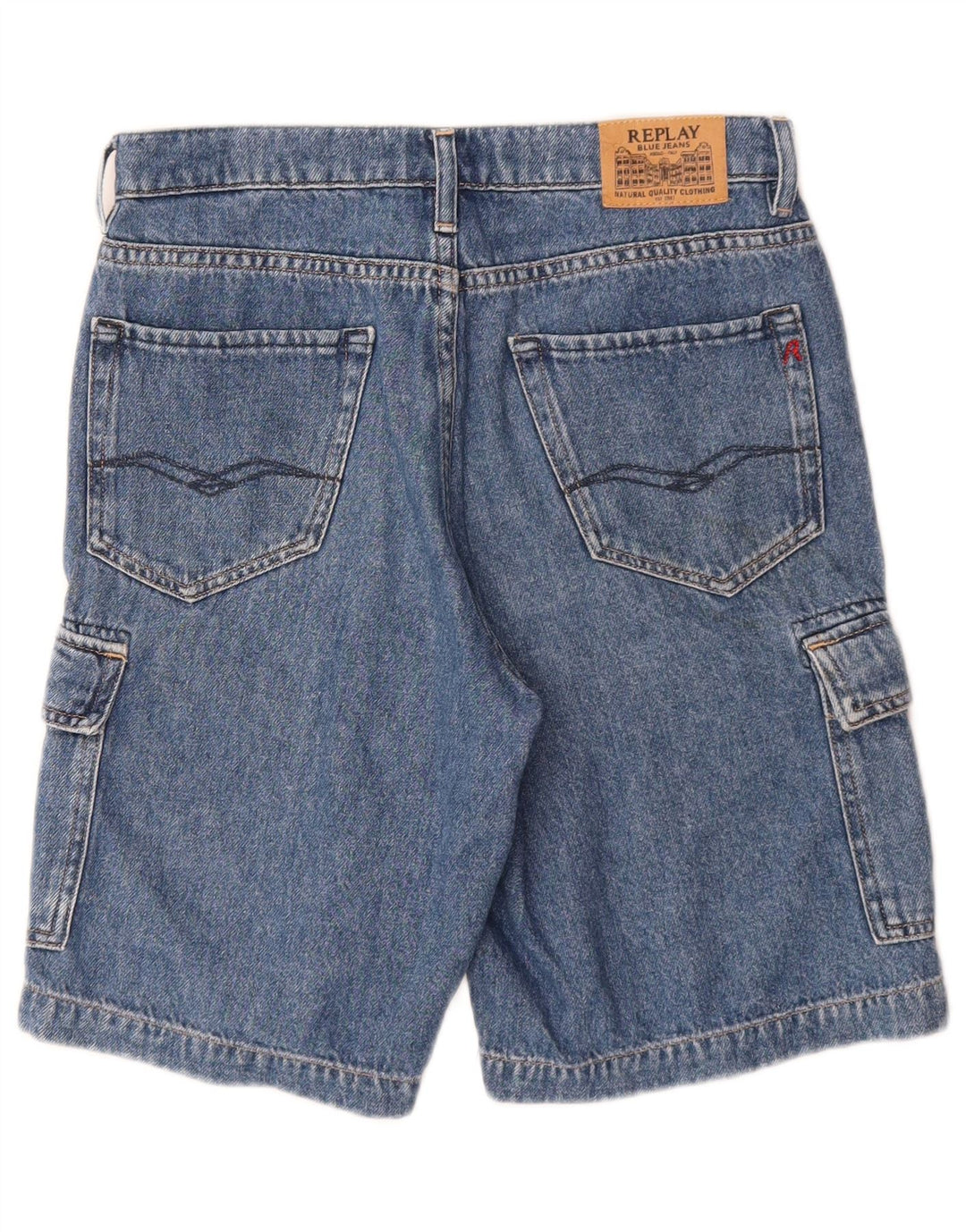 Shorts jeans cargo masculinos REPLAY 11-12 anos W26 algodão azul