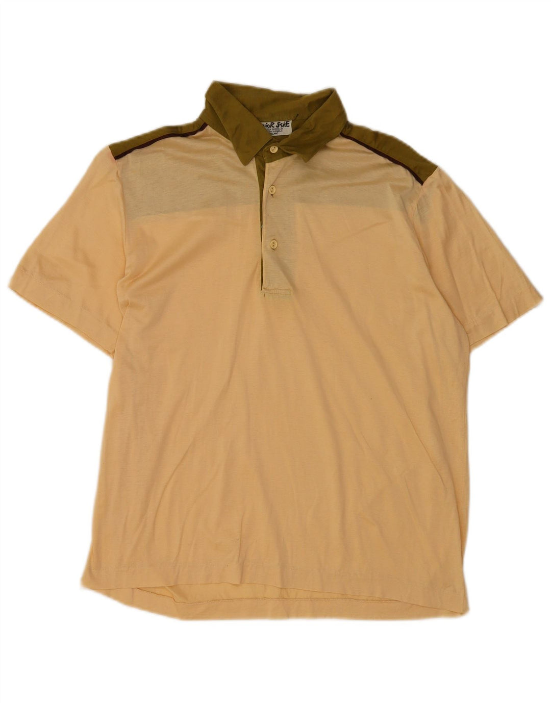 Camisa polo masculina vintage IT 50 bloco colorido bege médio