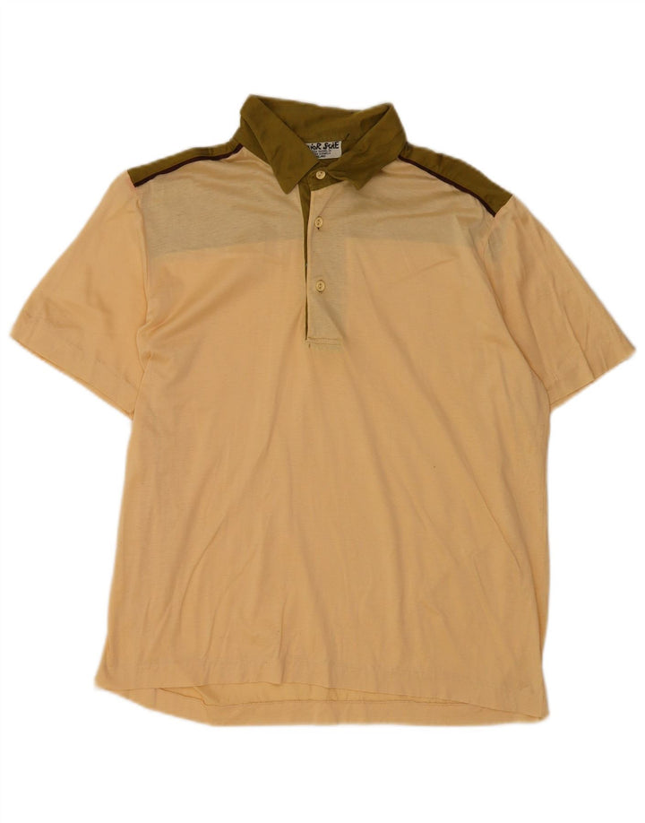 Camisa polo masculina vintage IT 50 bloco colorido bege médio