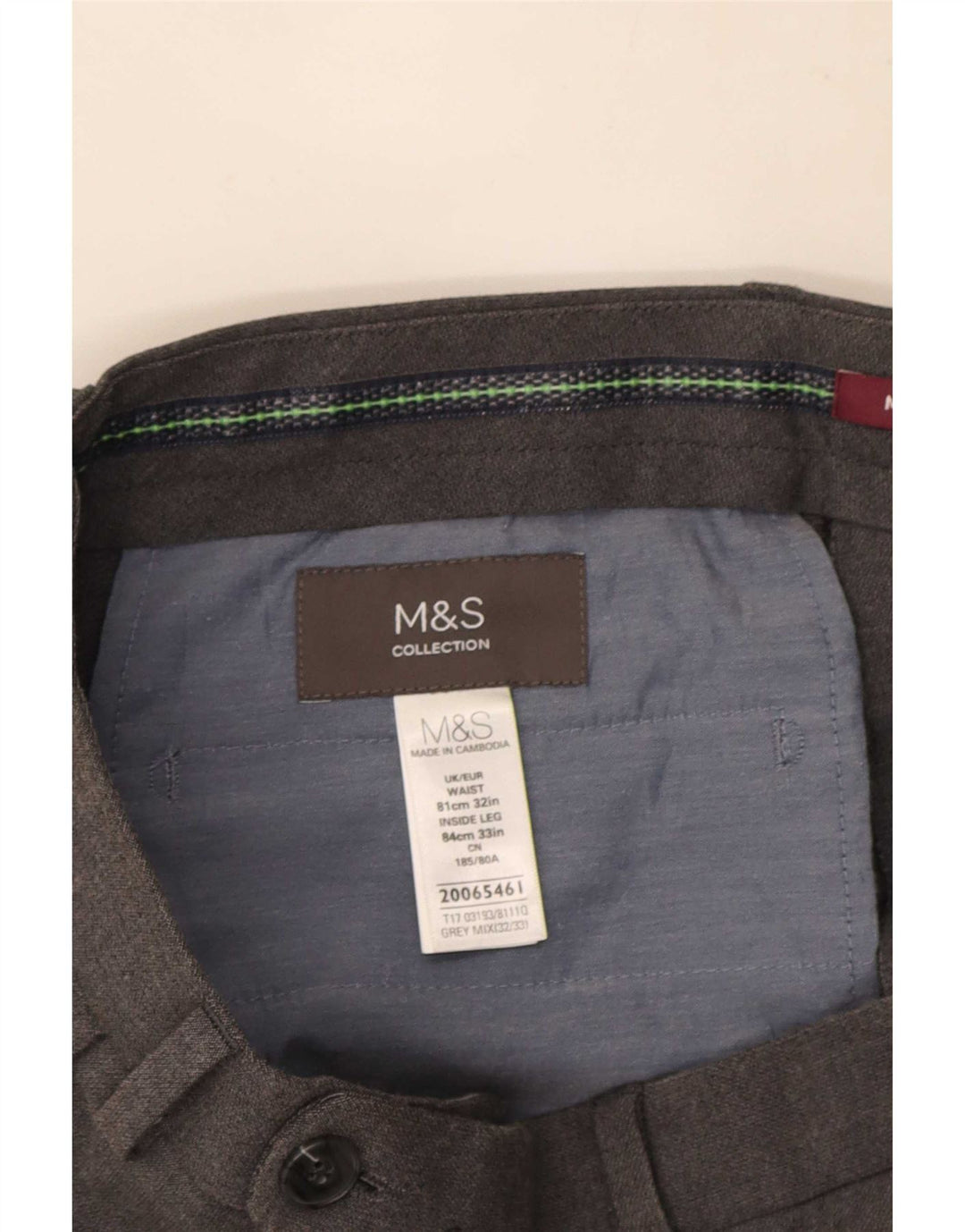 Calça masculina Marks & Spencer Slim Suit W32 L33 cinza poliéster