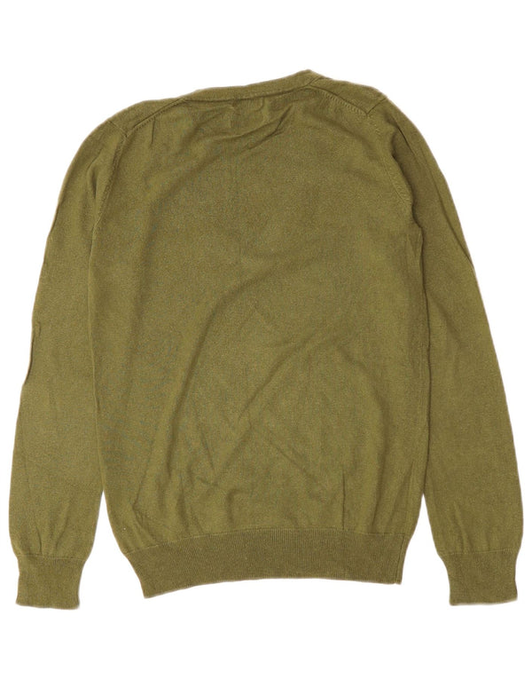 Suéter feminino Massimo Dutti com decote em V Reino Unido 12 seda verde médio