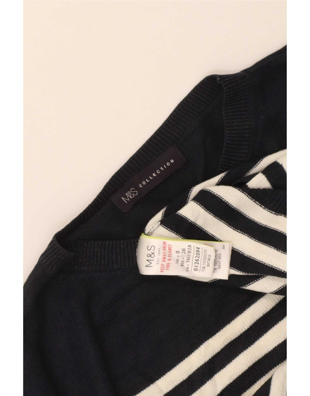 Suéter feminino Marks & Spencer com gola redonda e gola redonda, tamanho pequeno, azul marinho