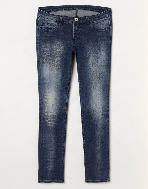 Jeans skinny feminino Trussardi W34 L31 azul marinho estampa animal