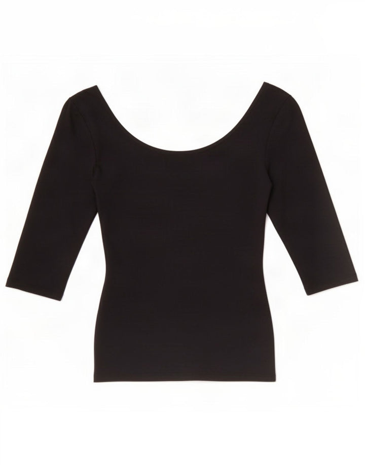 Zara Top feminino sem ombro manga 3/4 Reino Unido 8 pequeno preto poliamida