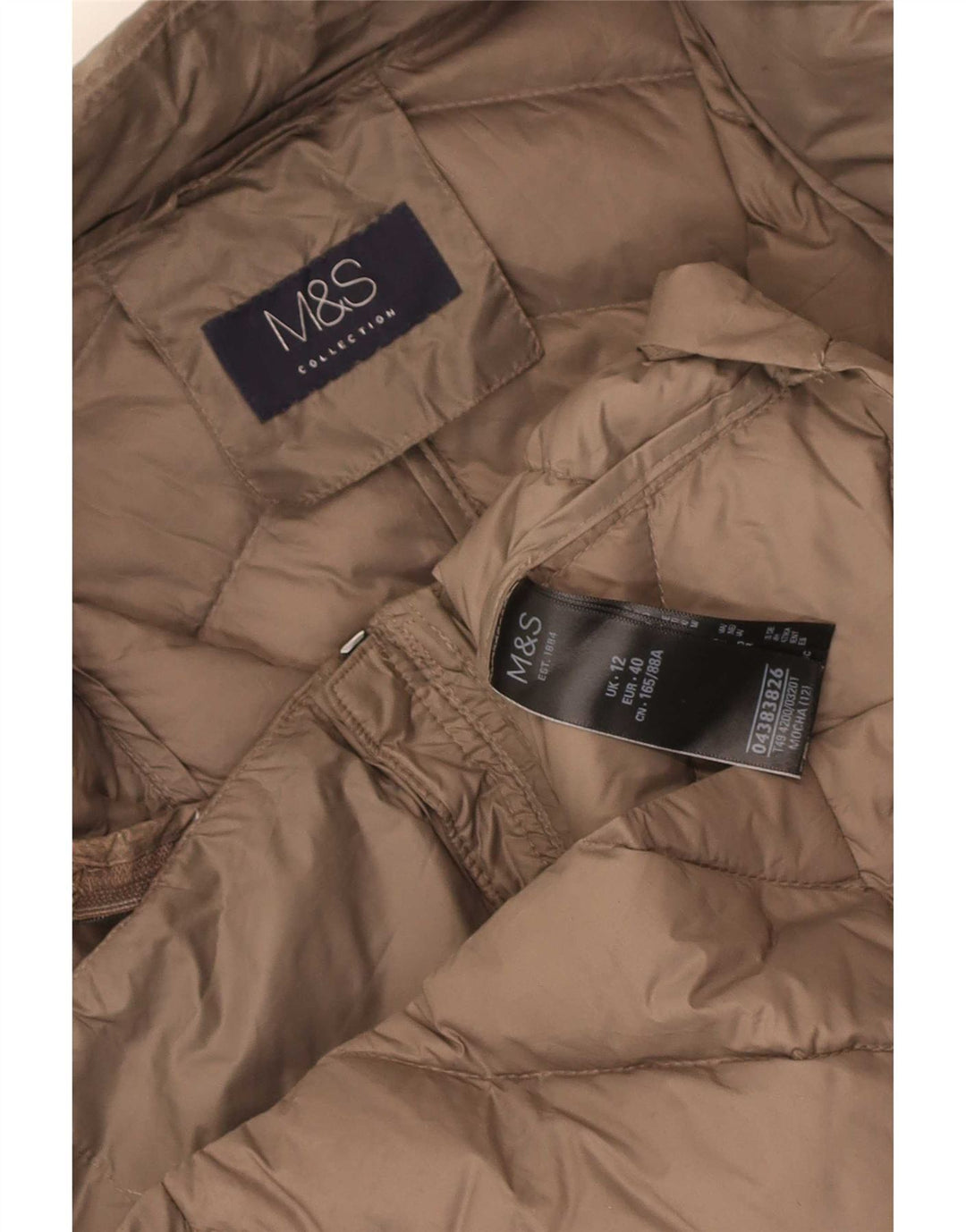 Jaqueta acolchoada feminina Marks & Spencer UK 12 poliamida marrom médio