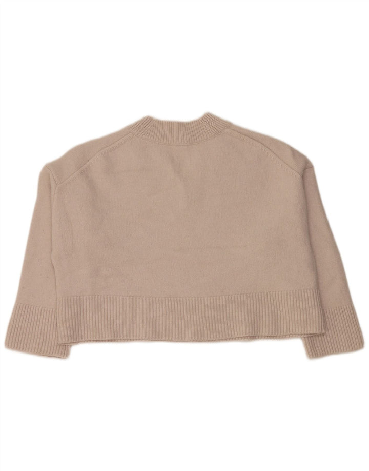 Suéter feminino branco com decote em V, UK 16, lã cinza grande