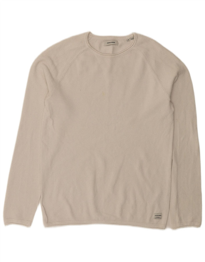 Suéter masculino Jack & Jones com gola canoa, algodão branco médio