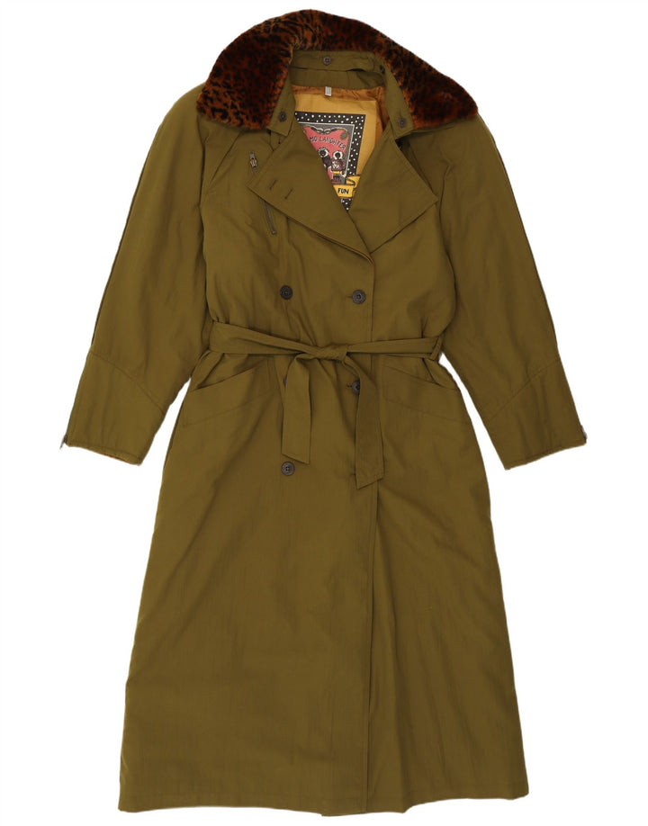 Casaco feminino Eskimo com peito duplo UK 12 clássico verde médio de poliéster