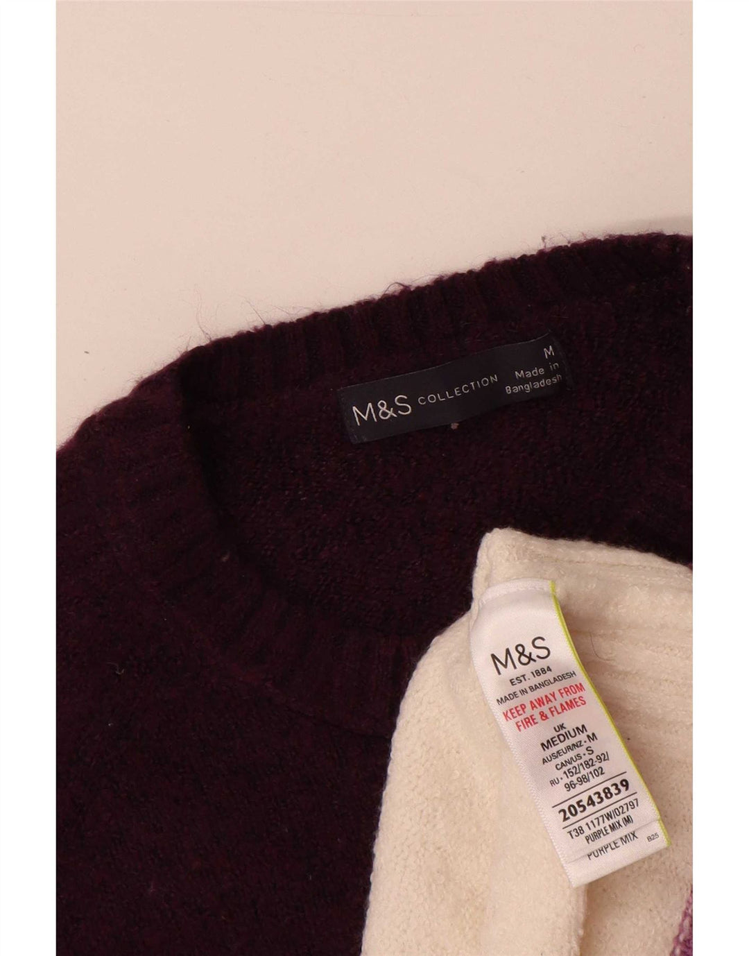 Suéter feminino Marks & Spencer com gola redonda e listrado roxo médio UK 14