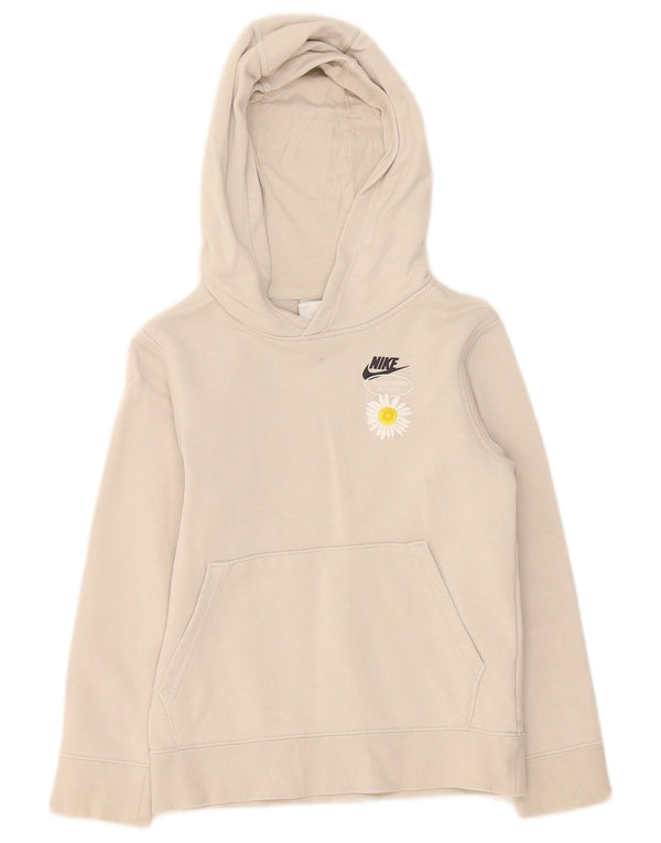 Suéter com capuz gráfico Nike Girls 8-9 anos pequeno bege floral algodão