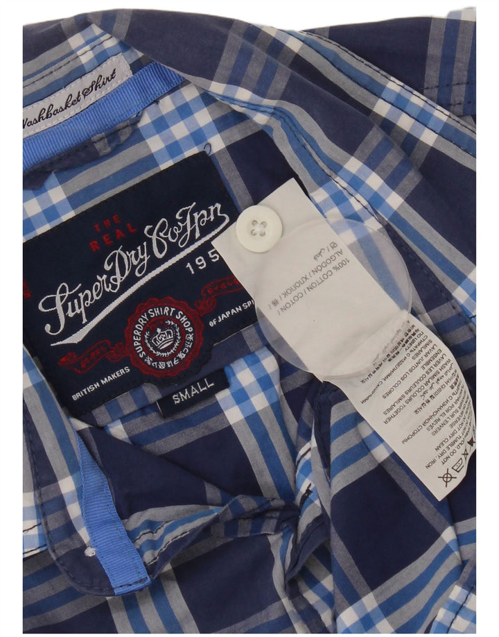 Camisa masculina de manga curta SUPERDRY pequena xadrez azul marinho de algodão