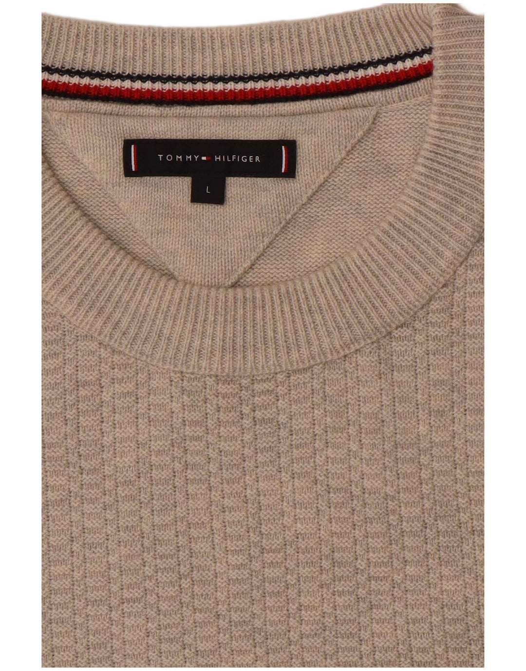Tommy Hilfiger Suéter masculino com gola redonda grande bege