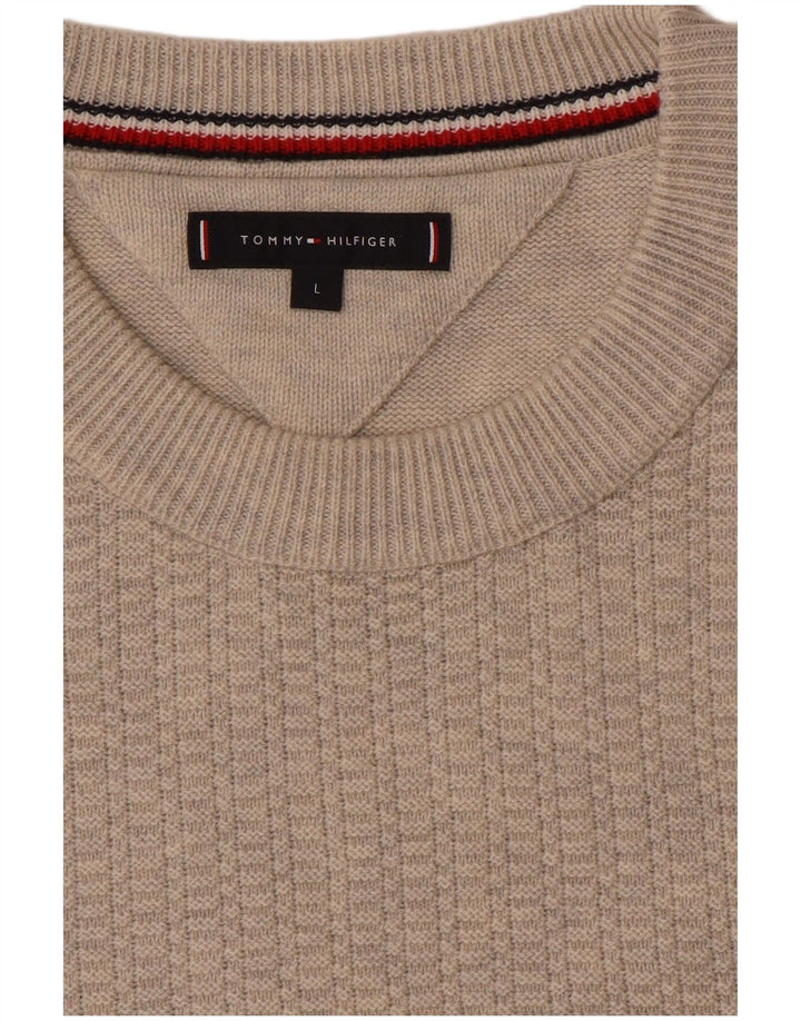 Tommy Hilfiger Suéter masculino com gola redonda grande bege