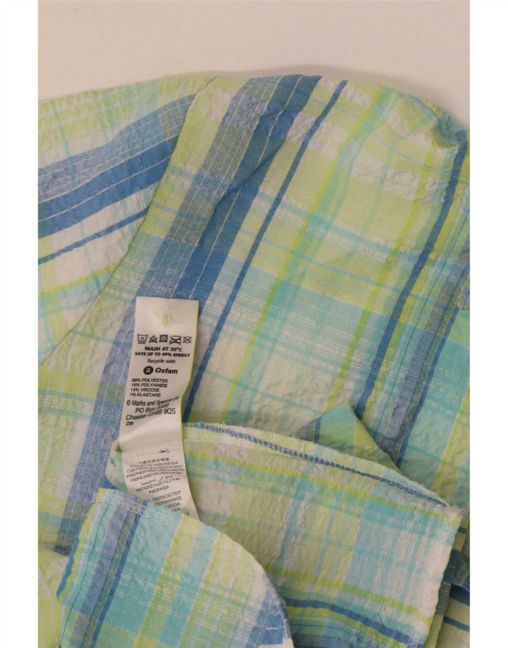 Camisa feminina de manga curta Marks & Spencer Reino Unido 22 3XL poliéster xadrez verde