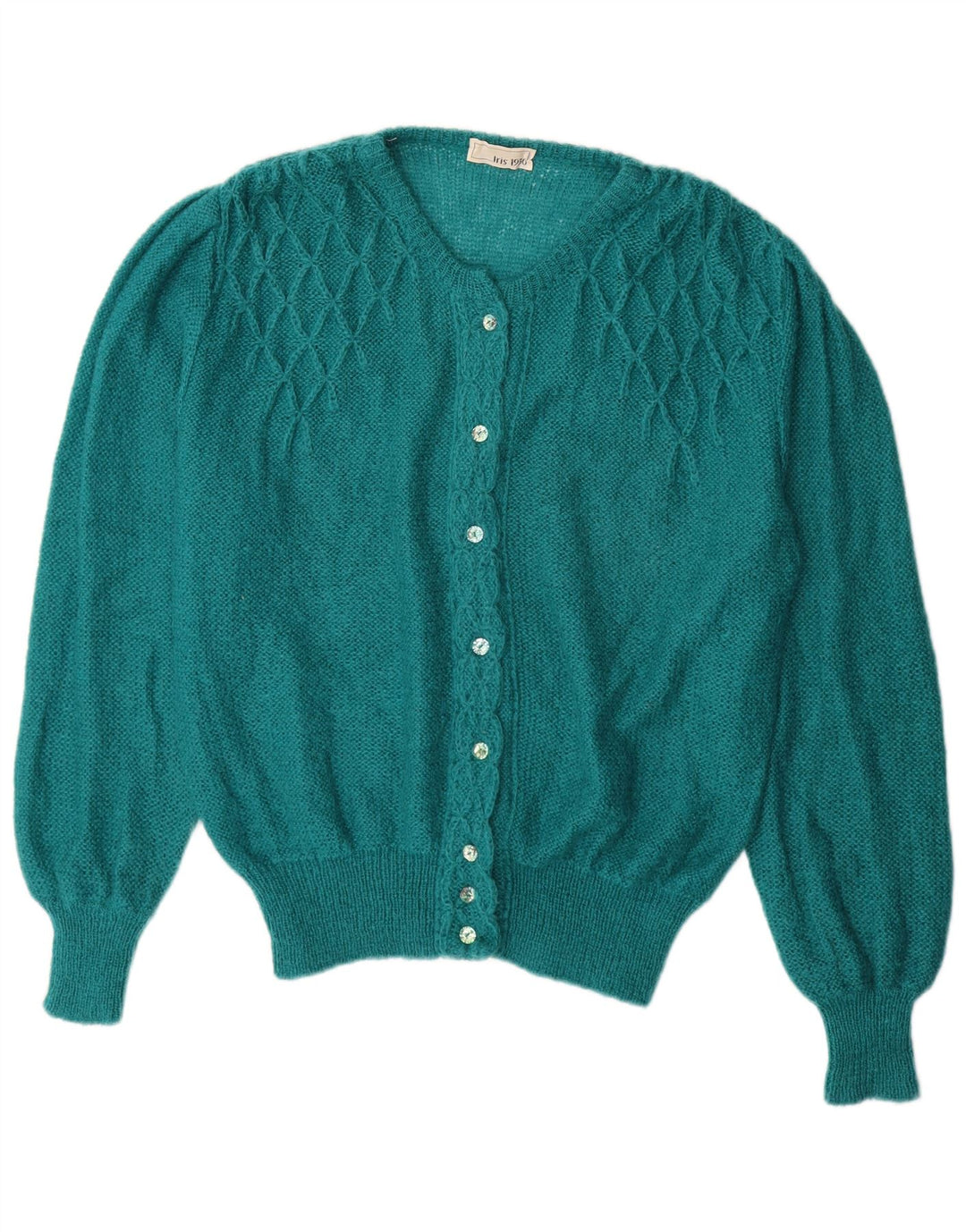 Suéter cardigã feminino VINTAGE Reino Unido 14 grande mohair verde