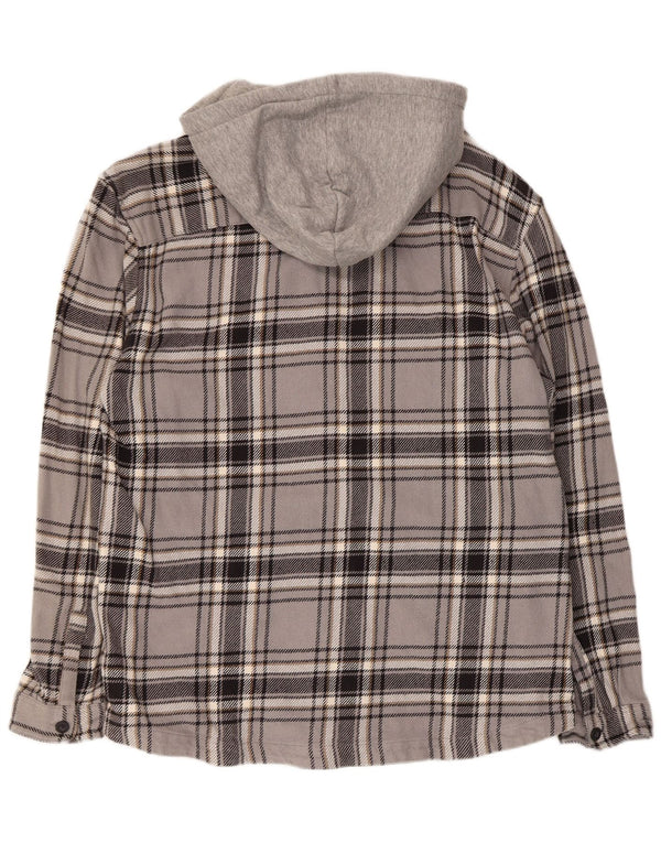 Tom Tailor Camisa masculina de flanela com capuz e ajuste relaxado XL cinza xadrez de algodão